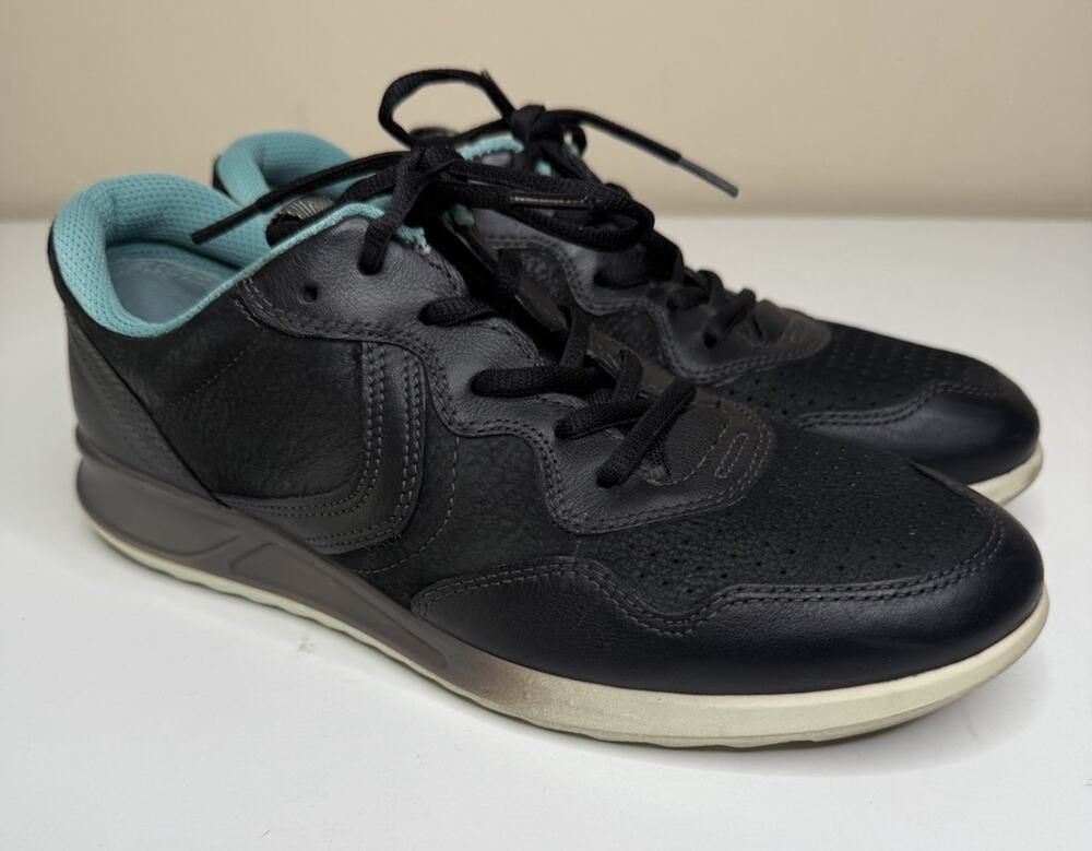 Ecco Genna Fashion Sneaker Womens EU 40 US 9 Black Leather Suede Lace Up Low